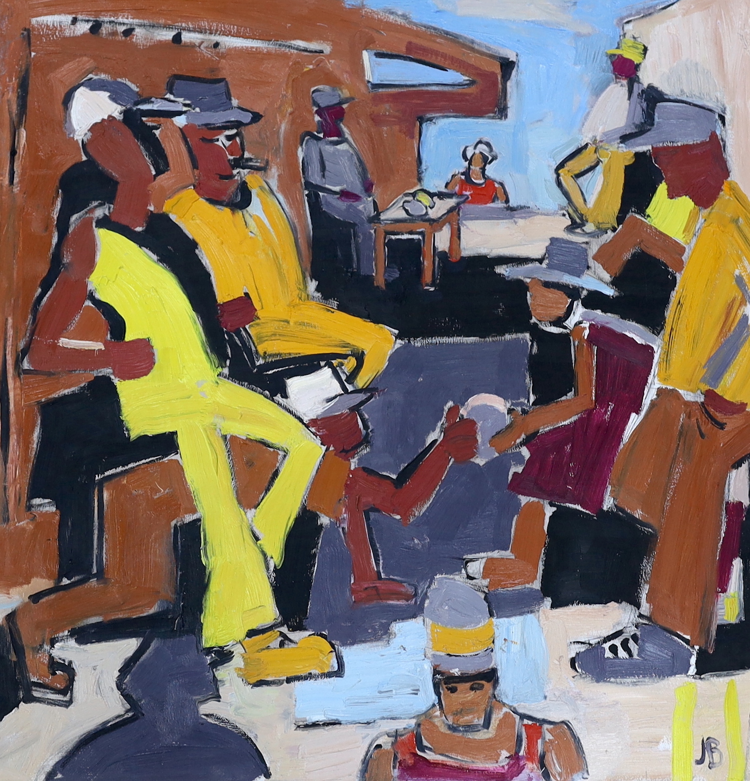 Julian Bailey (b.1963), oil on board, 'Street Traders, Ponte Vecchio', initialled, The New Academy Gallery label verso, 64cm x 64cm